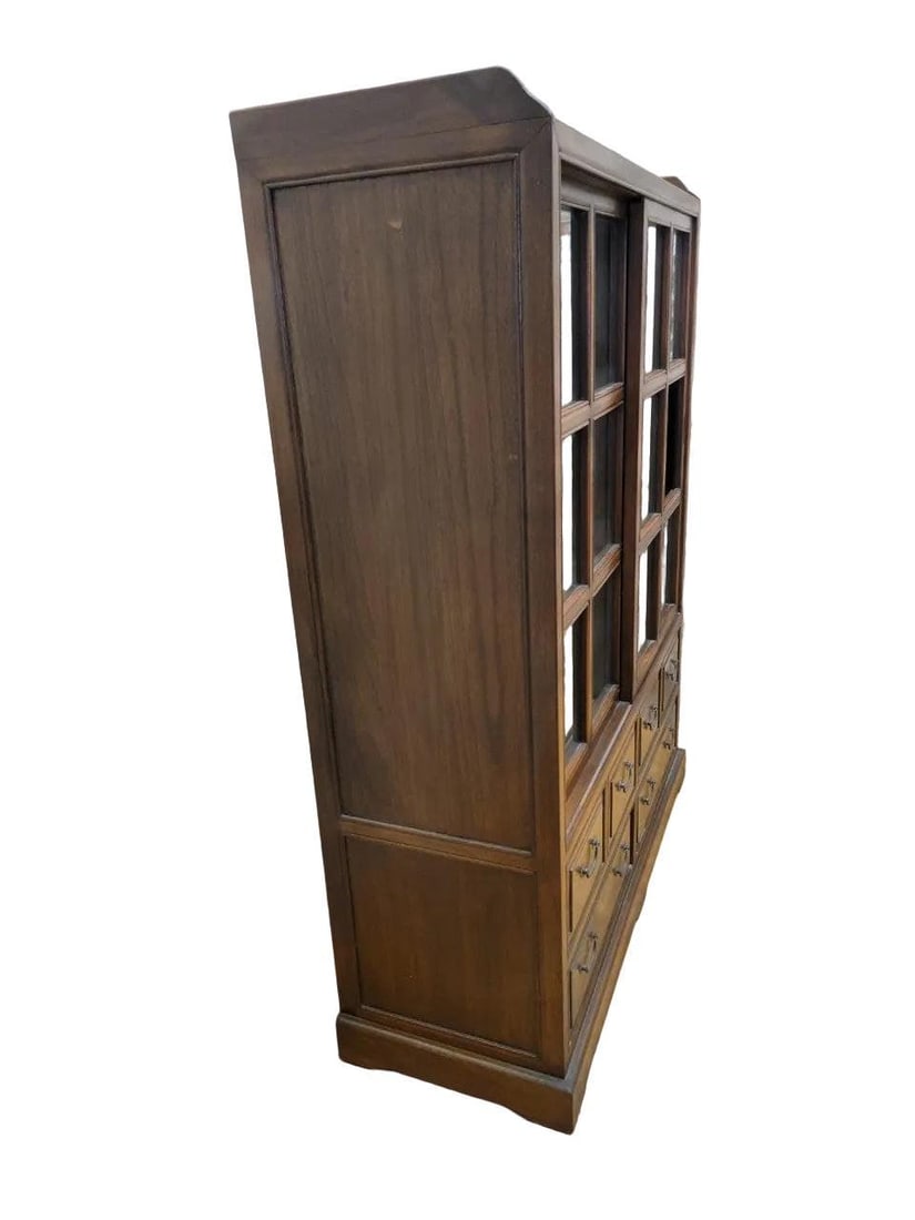 Vintage Chinese Sliding Door Elm Display Cabinet - Pair - 10