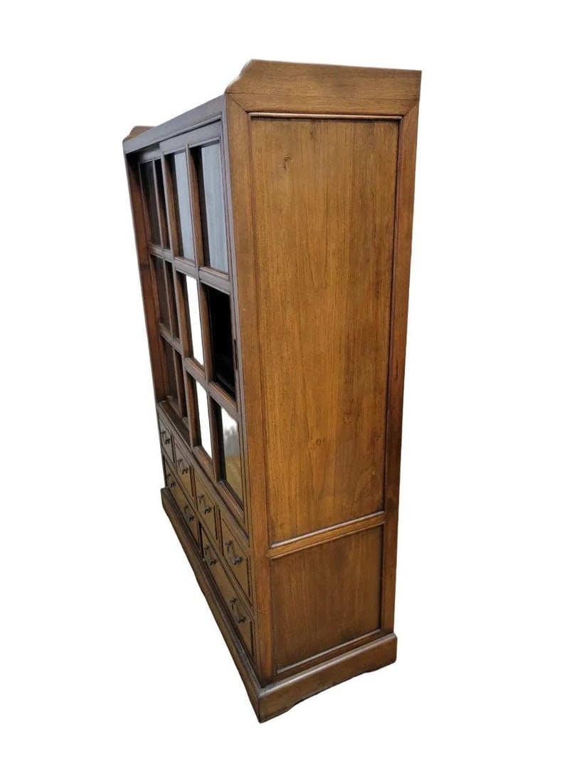 Vintage Chinese Sliding Door Elm Display Cabinet - Pair - 8