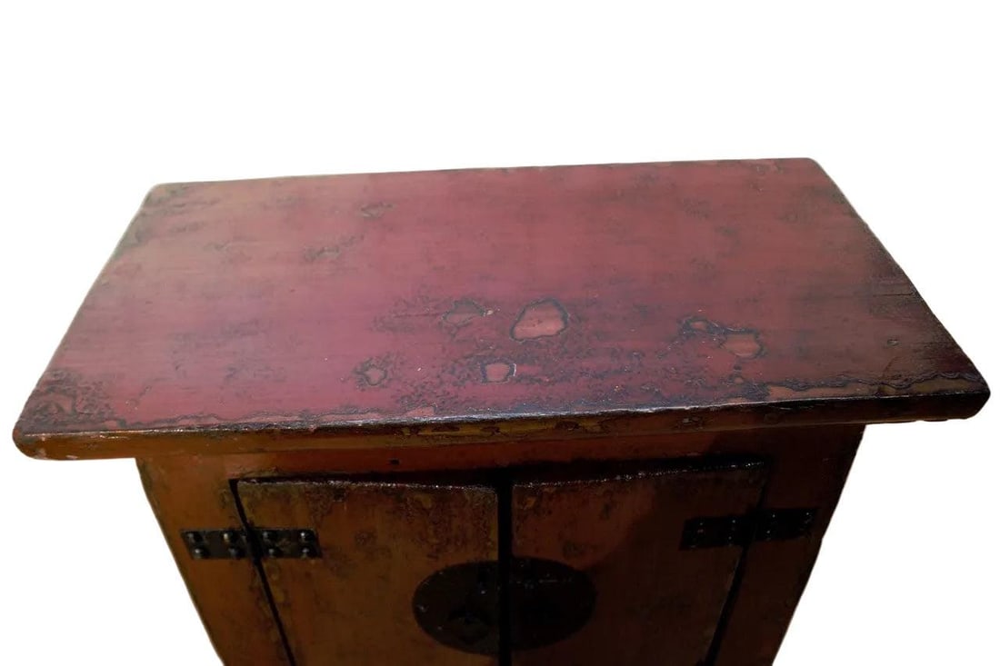 Antique Chinese Red Lacquer Kang Storage Cabinet - 10