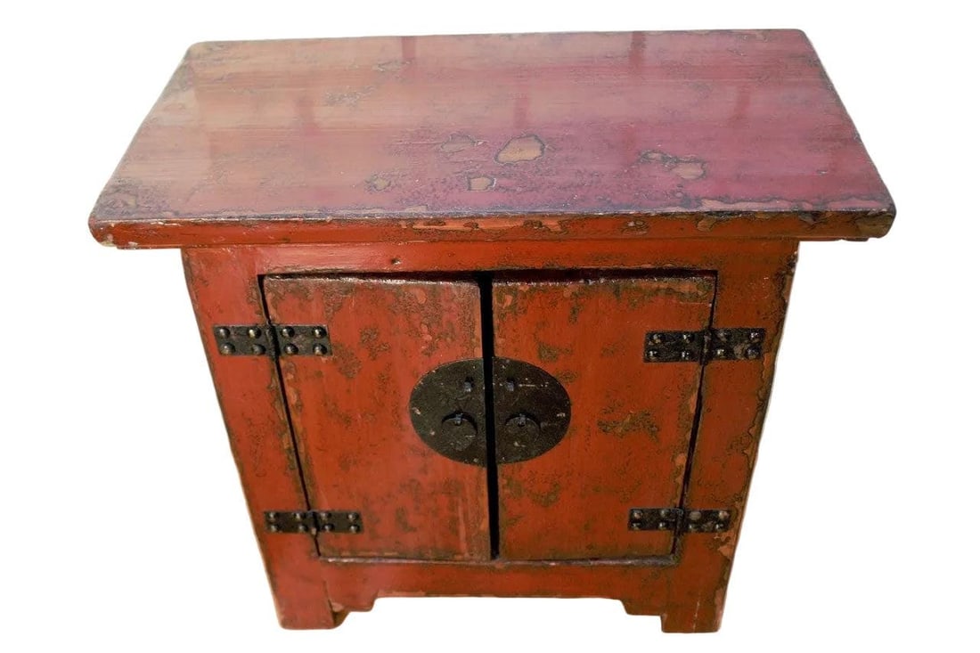 Antique Chinese Red Lacquer Kang Storage Cabinet - 7