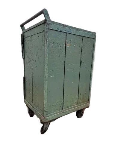 Vintage Industrial Green Metal 2 Door Steel Mobile Storage Cart - 2