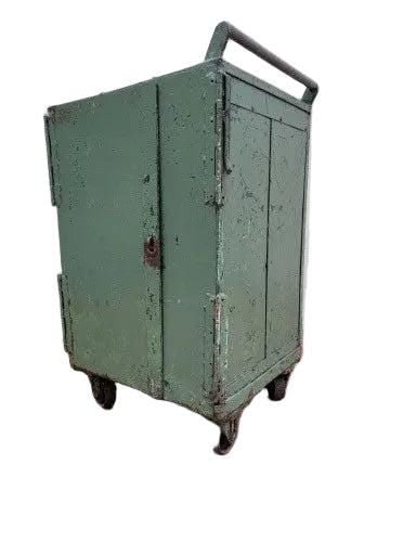 Vintage Industrial Green Metal 2 Door Steel Mobile Storage Cart - 3