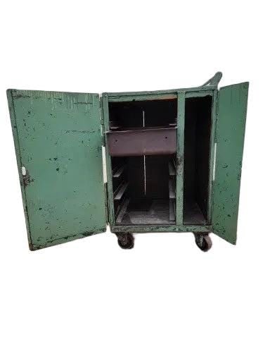 Vintage Industrial Green Metal 2 Door Steel Mobile Storage Cart - 4