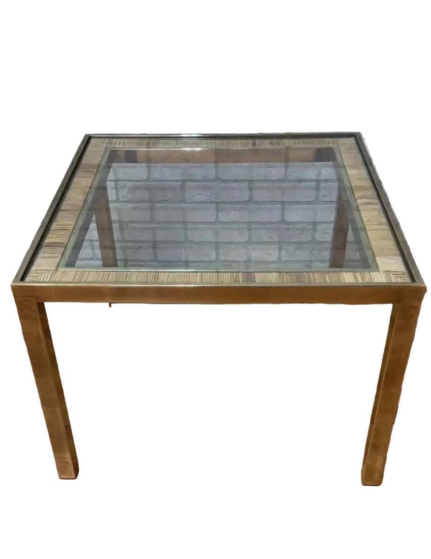 MCM Wicker and Gold Brass Side Table - Pair - 2