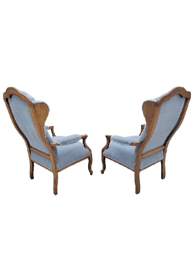 Vintage French Country Style Wingback Chairs Newly Reupholstered - Pair - 4