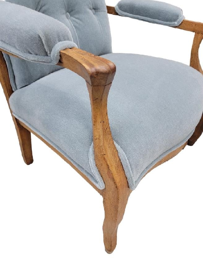 Vintage French Country Style Wingback Chairs Newly Reupholstered - Pair - 7