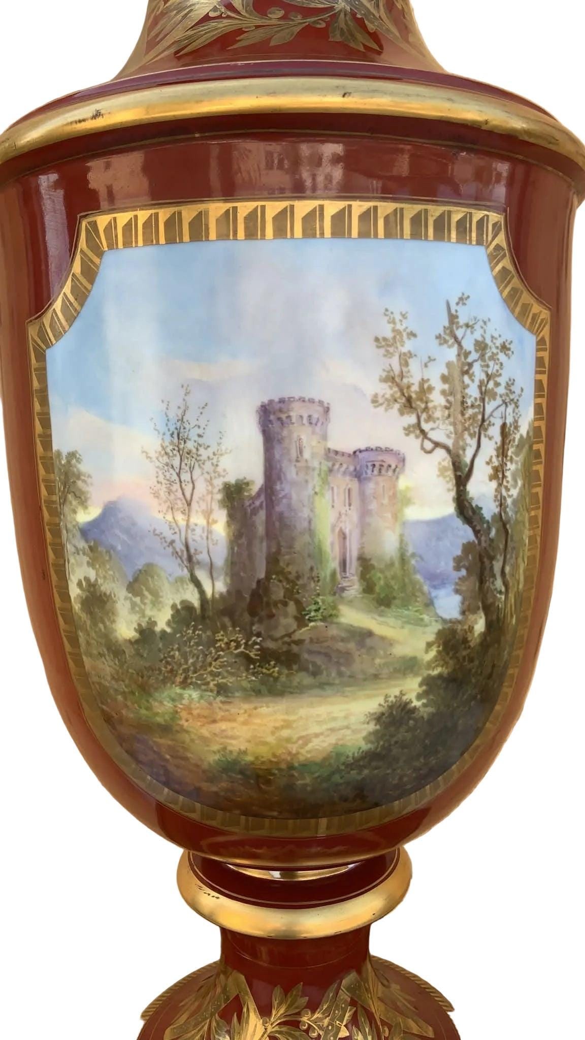 Antique Oversized French Sevres Porcelain Trumpet Vase - 2