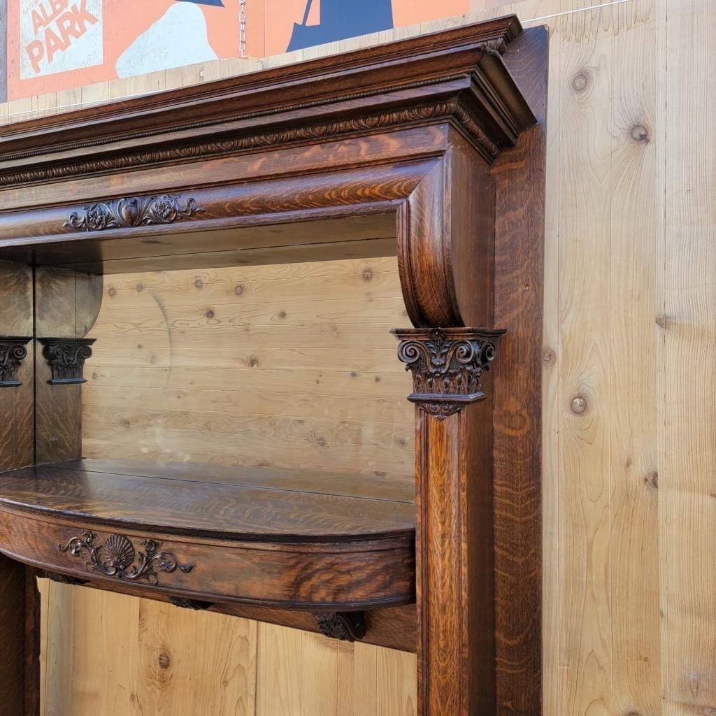 Antique Neoclassical Carved Figural Quarter-Sawn Fireplace Mantel Mirror Topper - 2