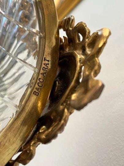 Antique French Gilt Bronze Diamond Cut Baccarat Crystal Urns Signed - Pair - 7