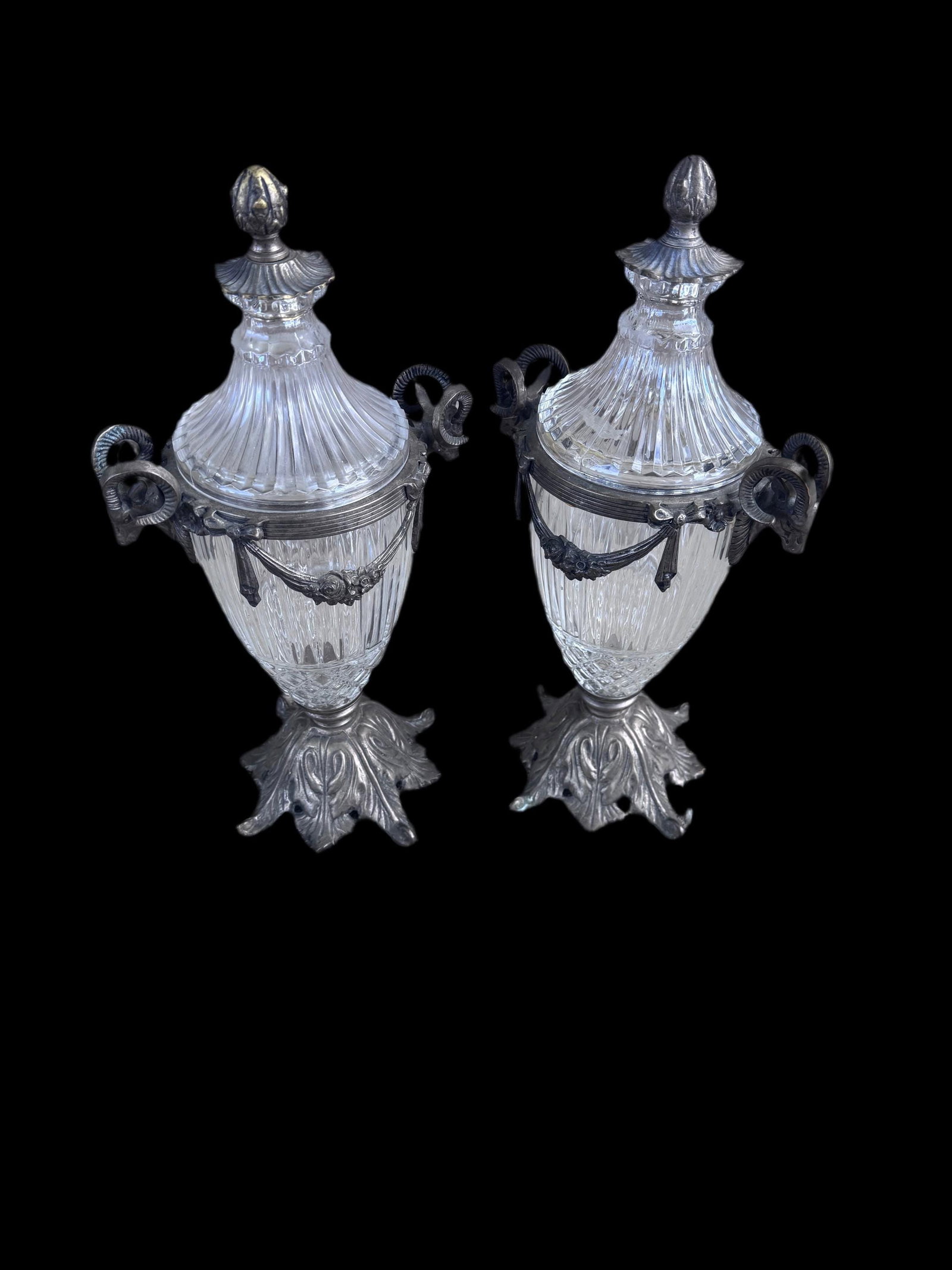 Antique French Cassettes Urns with Ram's Head Handles - Pair - 6