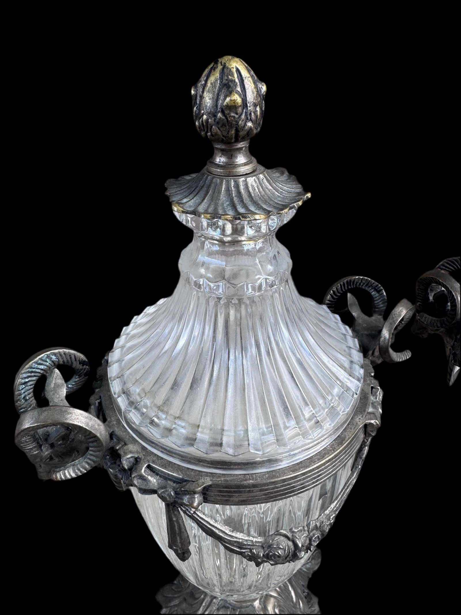 Antique French Cassettes Urns with Ram's Head Handles - Pair - 7