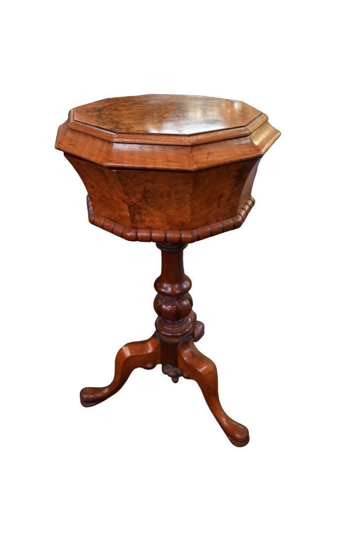Antique Victorian Style Octagonal Pedestal Sewing Box Table (1 of 4)