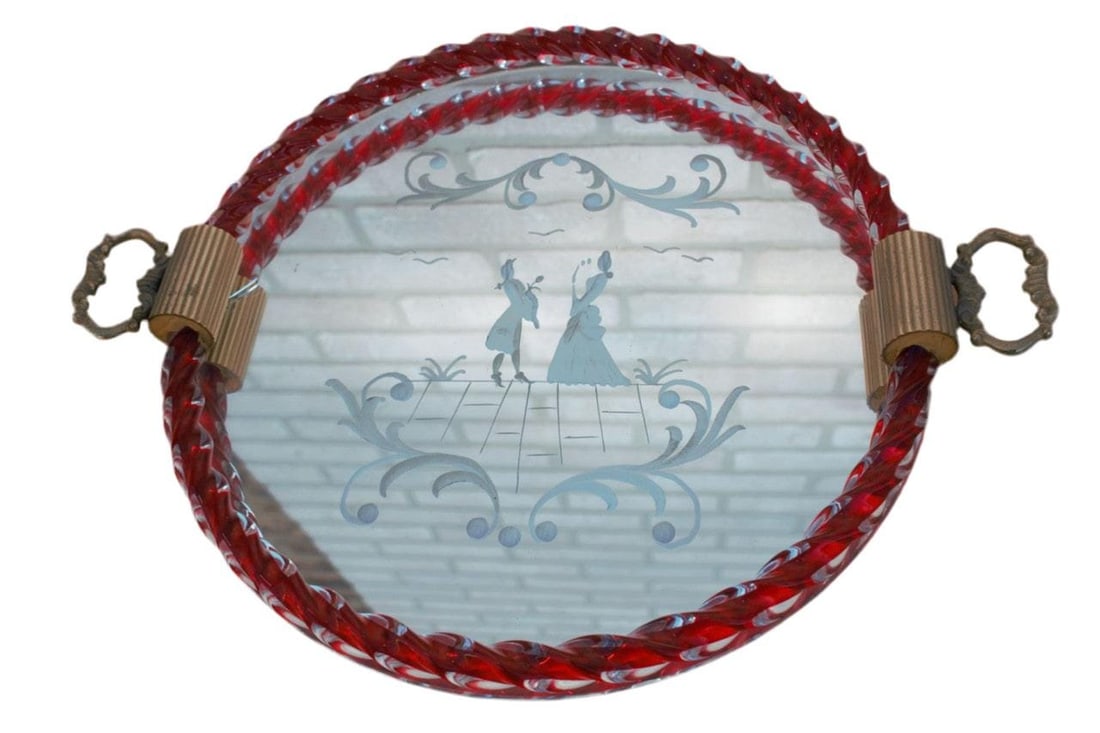 Venini Murano Glass Etched Mirror Vanity Tray (1 of 5)