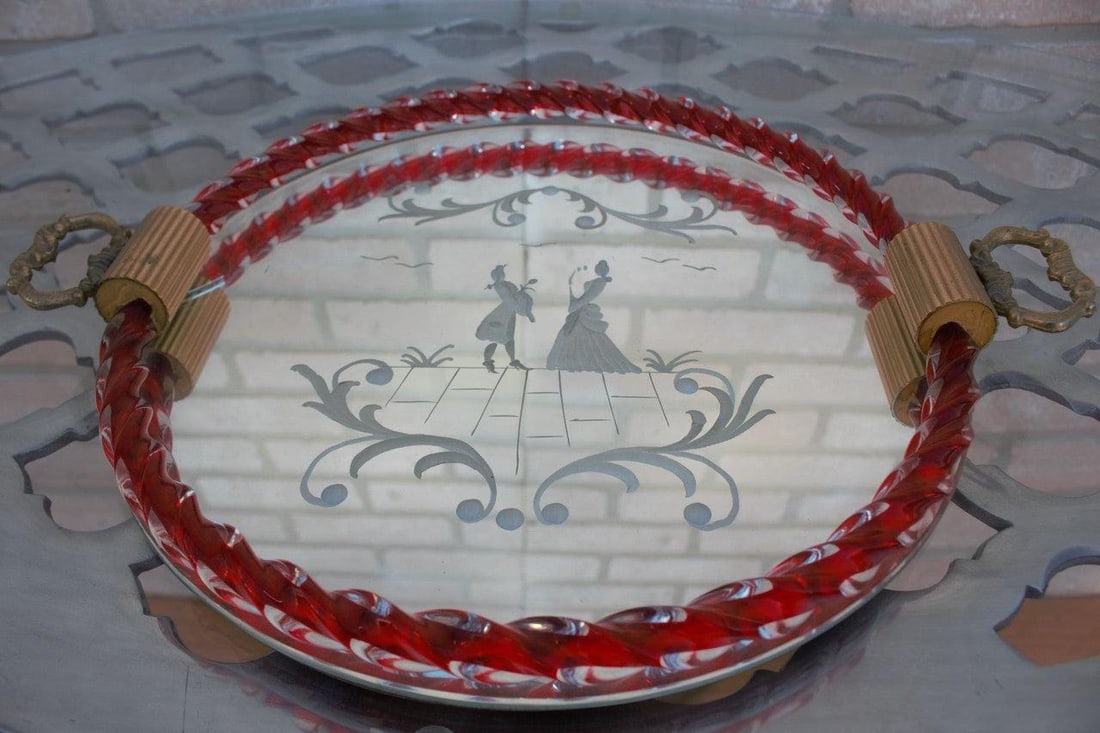 Venini Murano Glass Etched Mirror Vanity Tray - 2