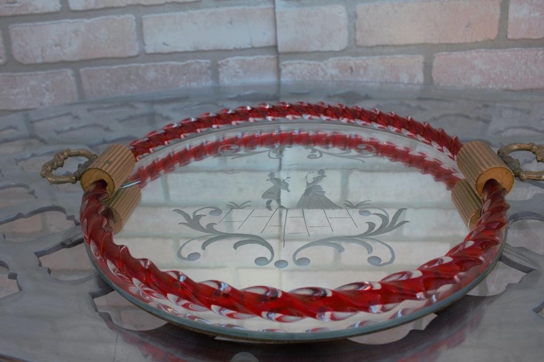 Venini Murano Glass Etched Mirror Vanity Tray - 3