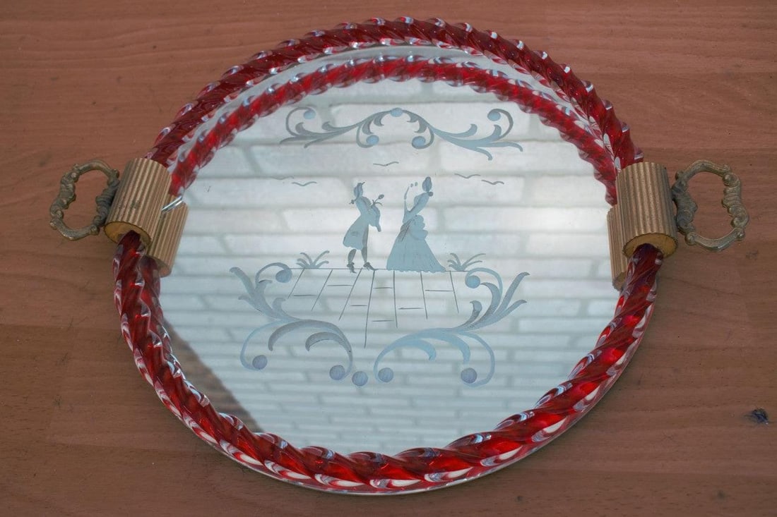 Venini Murano Glass Etched Mirror Vanity Tray - 4