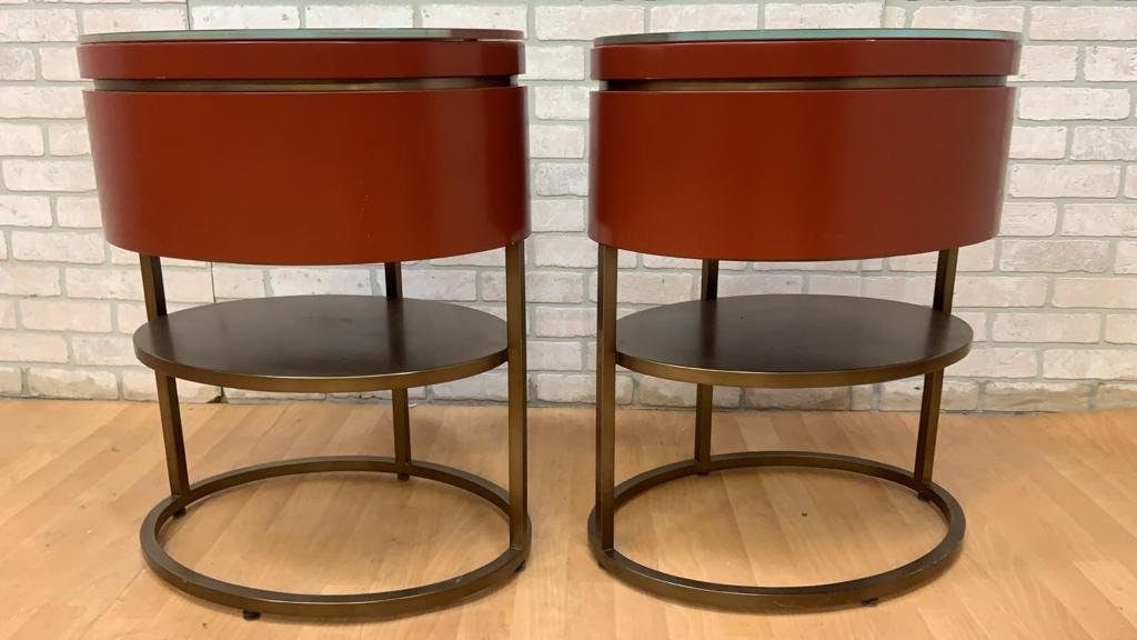 Vintage Contemporary Custom Designed Oval Side Table/Nightstand - Pair - 3