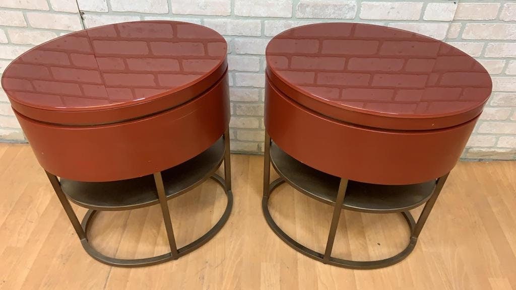 Vintage Contemporary Custom Designed Oval Side Table/Nightstand - Pair - 7
