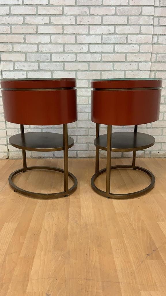 Vintage Contemporary Custom Designed Oval Side Table/Nightstand - Pair - 8