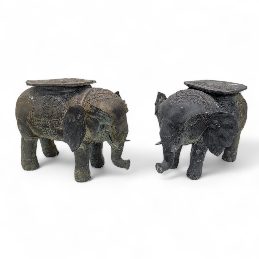 Antique Balinese Hammered Bronze Saddled Elephant Side Table (1 of 10)