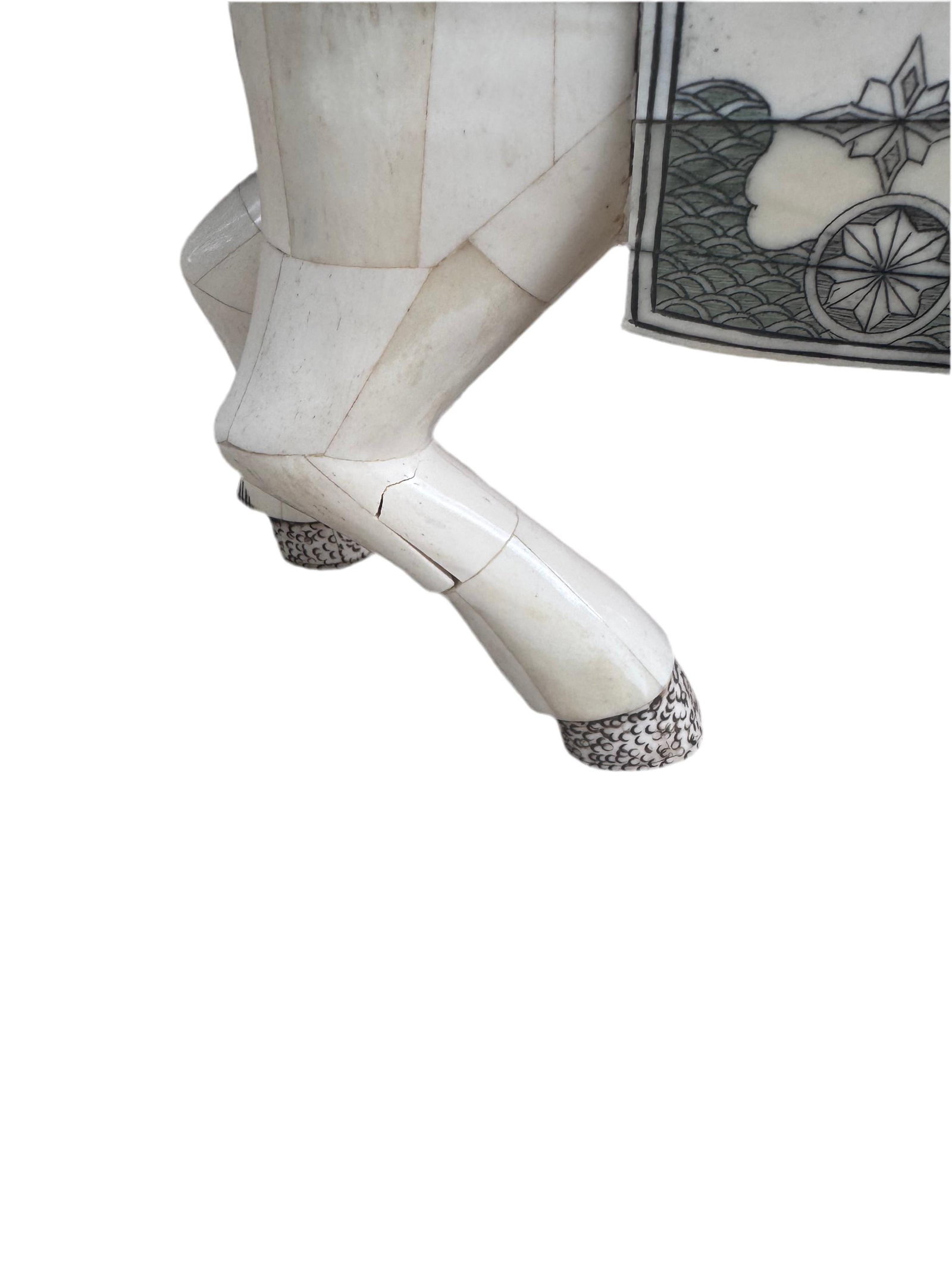 Vintage Tessellated Bone Tile Horse Statue - 3