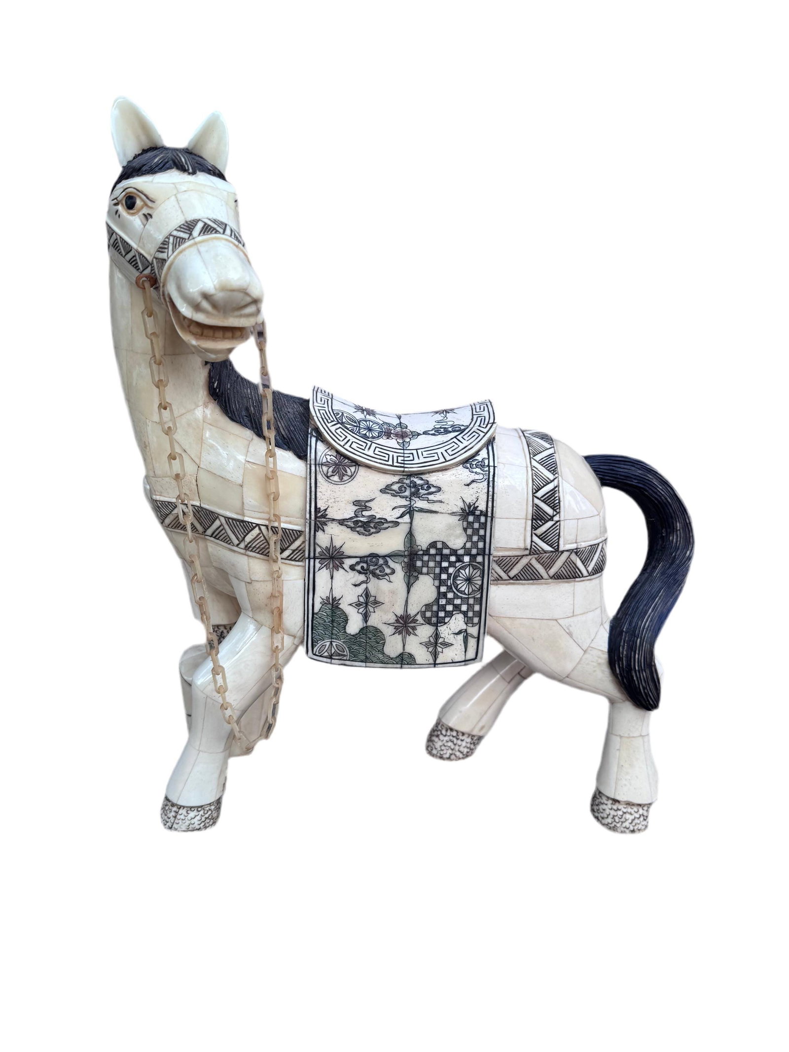 Vintage Tessellated Bone Tile Horse Statue - 7