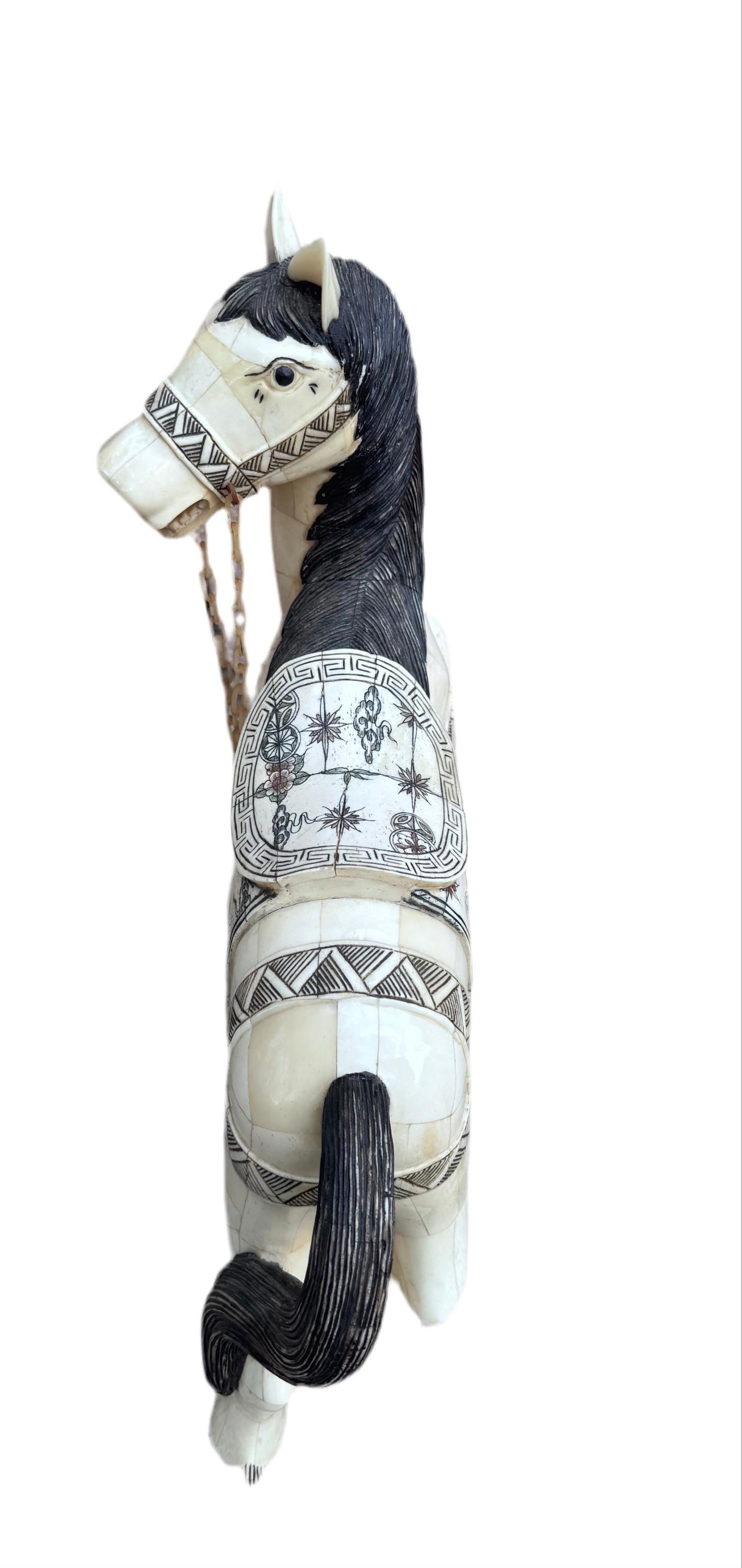 Vintage Tessellated Bone Tile Horse Statue - 9