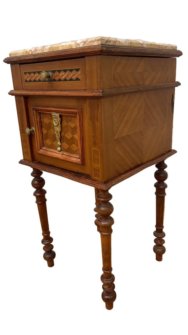 Antique French Carved Ornate Marble Top Smoking Storage Table - 5