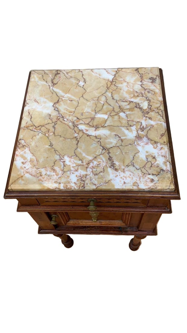 Antique French Carved Ornate Marble Top Smoking Storage Table - 7