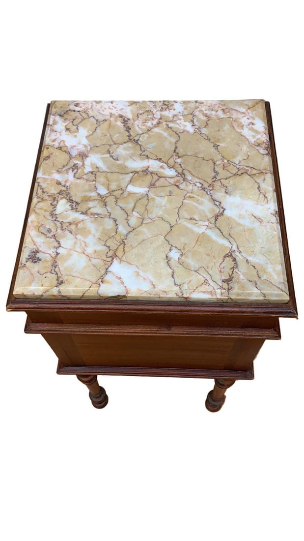 Antique French Carved Ornate Marble Top Smoking Storage Table - 9