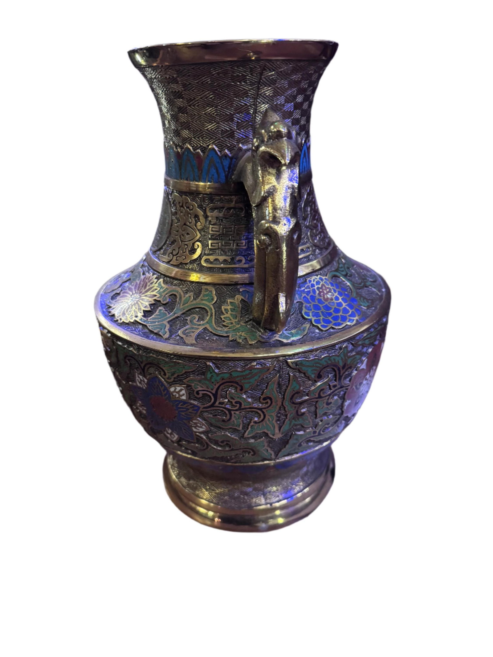 Antique Japanese Bronze Cloisonné/Champleve Vase - 7