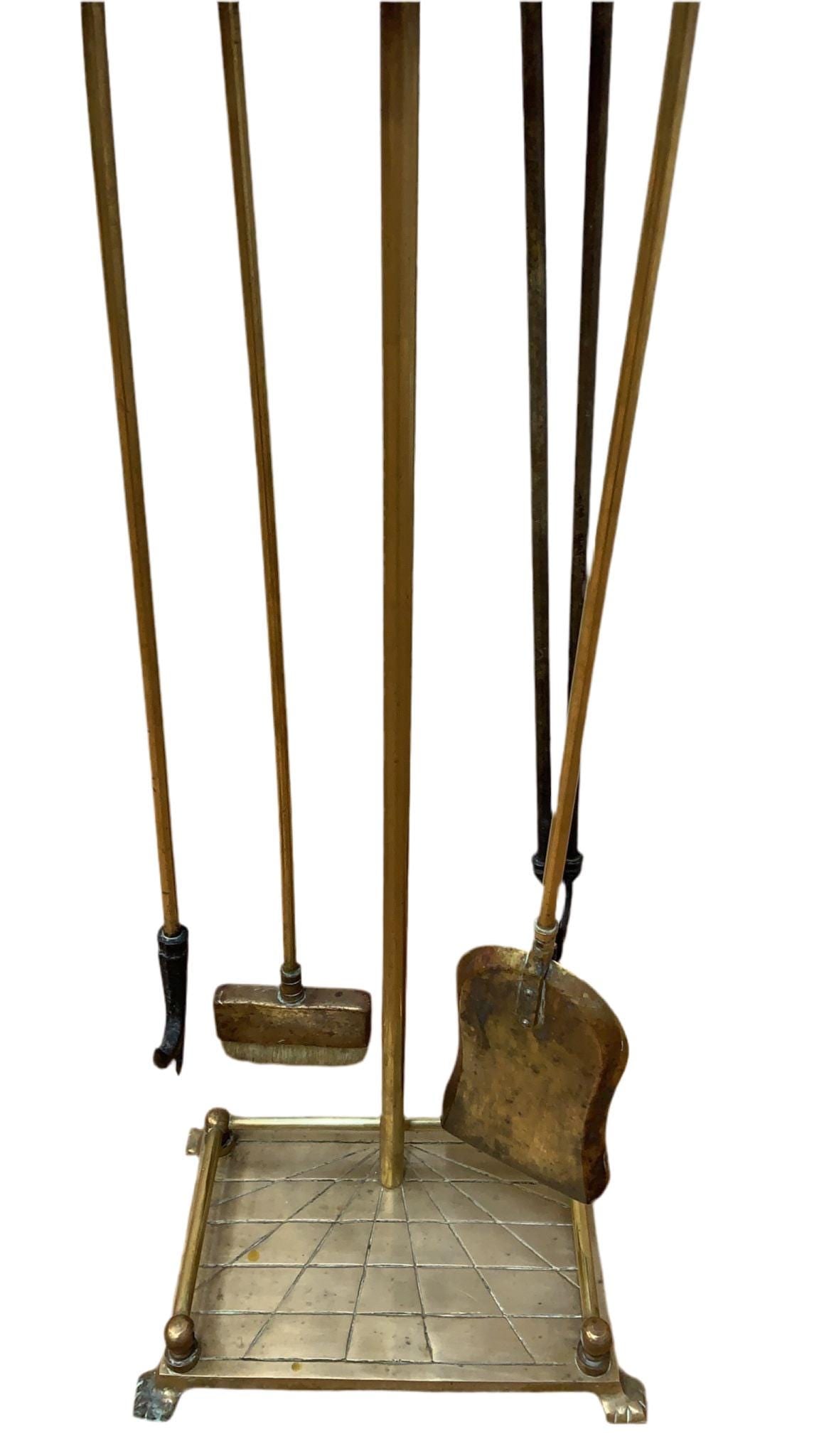 Vintage French Neoclassical Style Brass Horses Head Fireplace Tools - 3