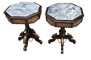 Antique French Regency Stye Octagon Side Tables - Pair - 3