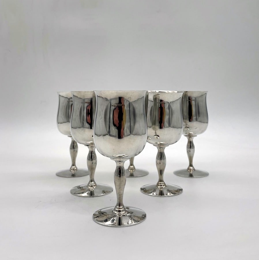 20th Century Sterling Silver Set Six Wine Goblets Sheffield 1972 James Dixon & Sons (1 of 9)
