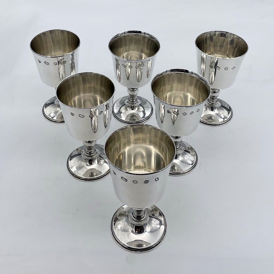 20th Century Modern Sterling Silver Set Six Wine Goblets London 1977 Wakely & Wheeler - 2