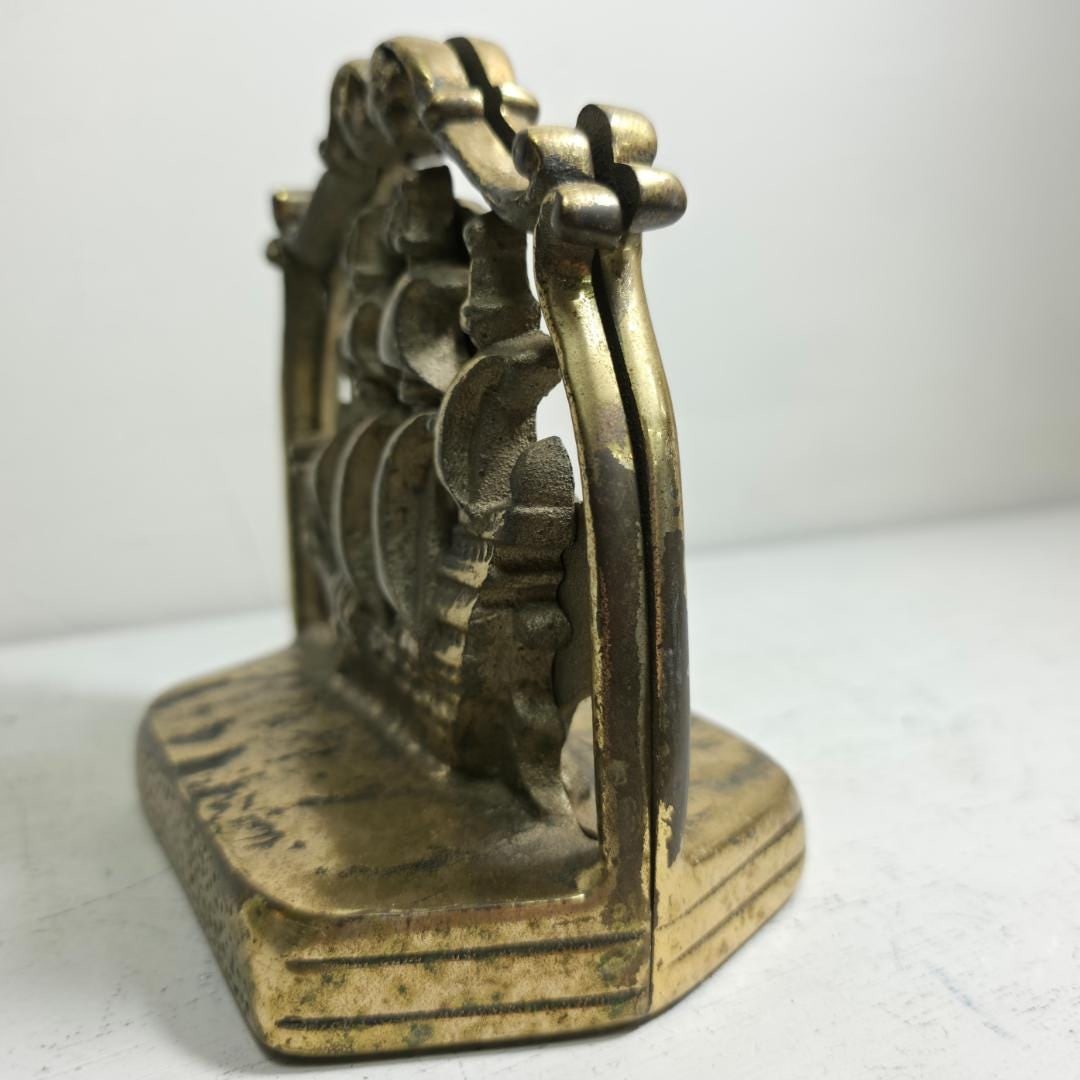 Vintage Brass Ship Bookends Pair Nautical Sailing Galleon Coastal Library Decor Traditional Study - 12