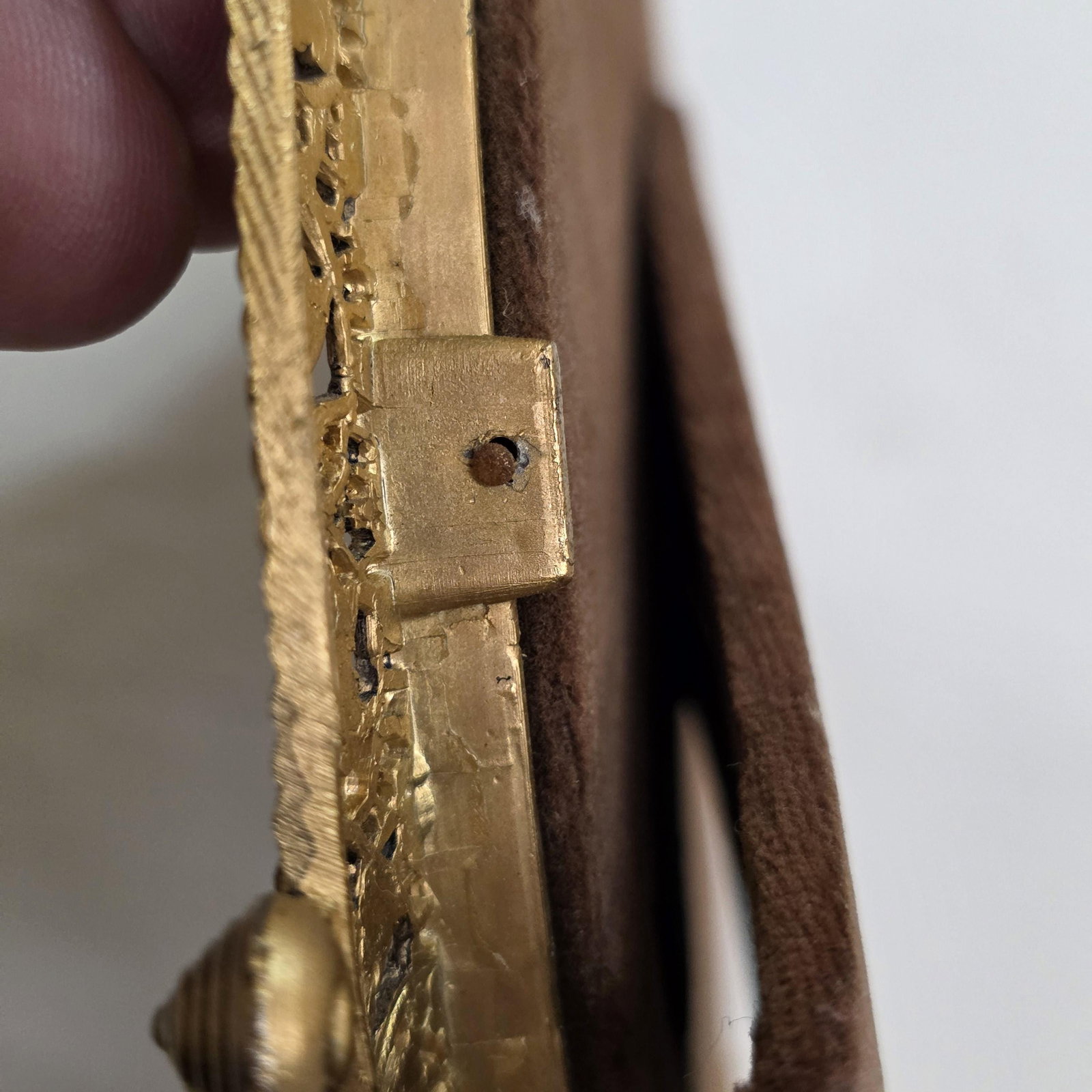 Gilt Brass Vanity Mirror, Crown Crest Filigree Frame, Tabletop Easel Stand - 9