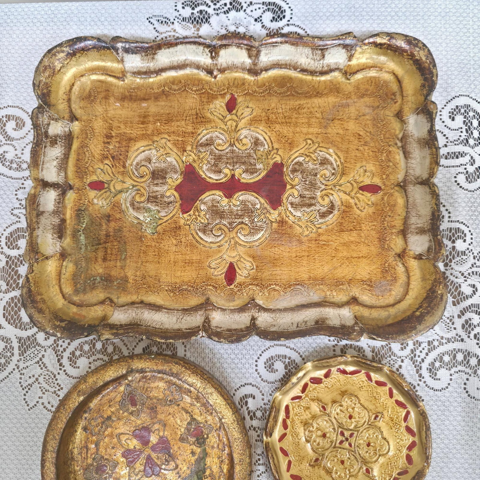 Vintage Italian Florentine Gilt Trays Set 3 Hollywood Regency Bar Cart Vanity Decor - 10