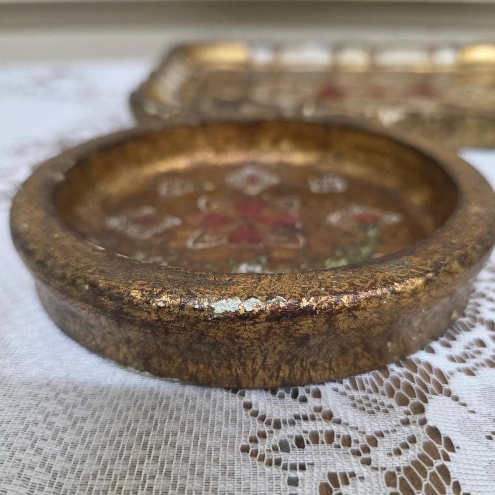 Vintage Italian Florentine Gilt Trays Set 3 Hollywood Regency Bar Cart Vanity Decor - 5