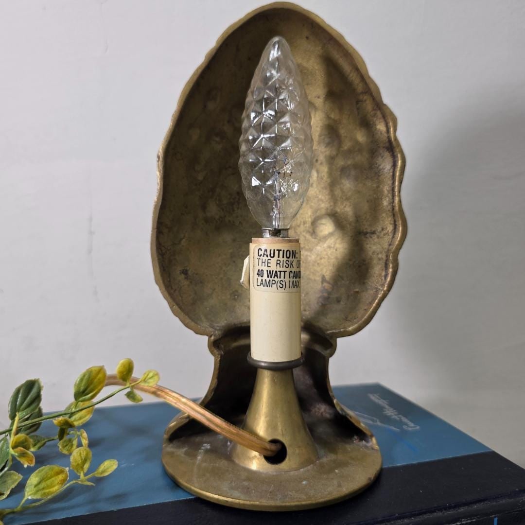 Vintage Solid Brass Pinecone Table Lamp, Small Accent/Bedside Light, Candelabra Bulb, Inline Cord - 2