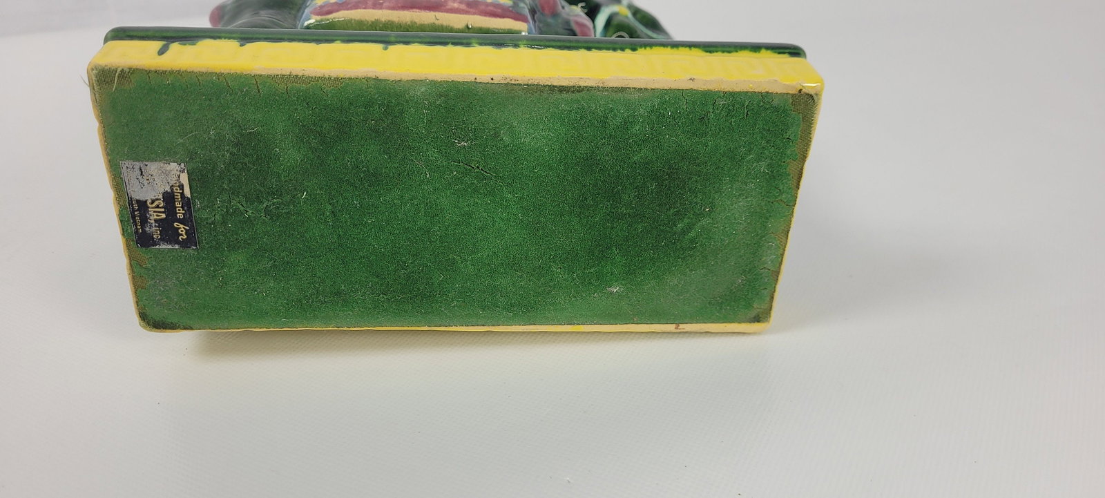 Vintage Chinoiserie Ceramic Elephant Planter Candle Holder, Green Glazed Pottery, Hollywood Regency - 7