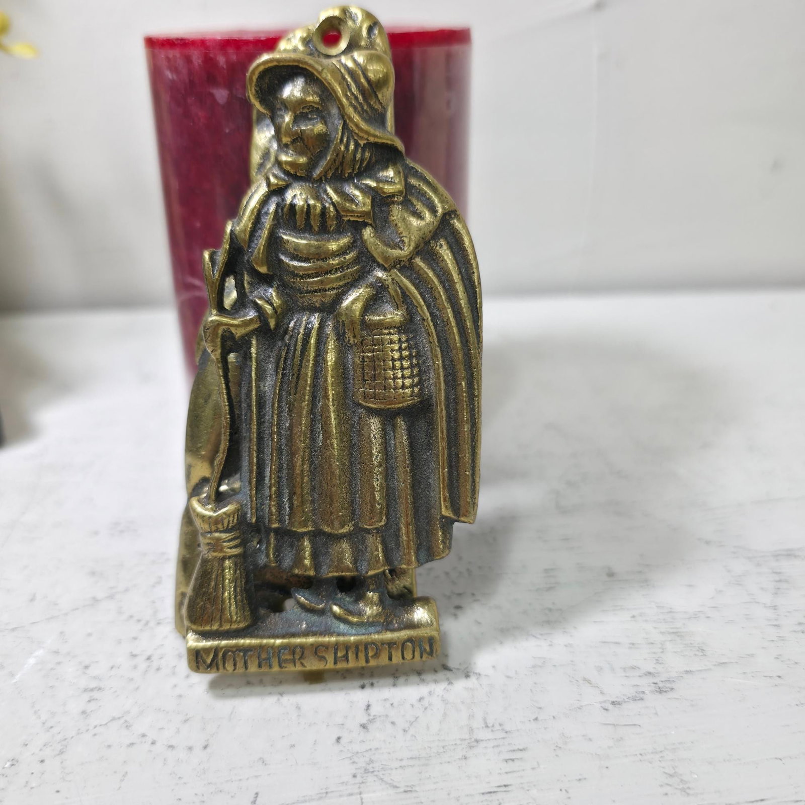 Vintage Brass Door Knocker, Mother Shipton Witch Figure, Cottagecore Gothic Entry Decor, Patina (1 of 10)