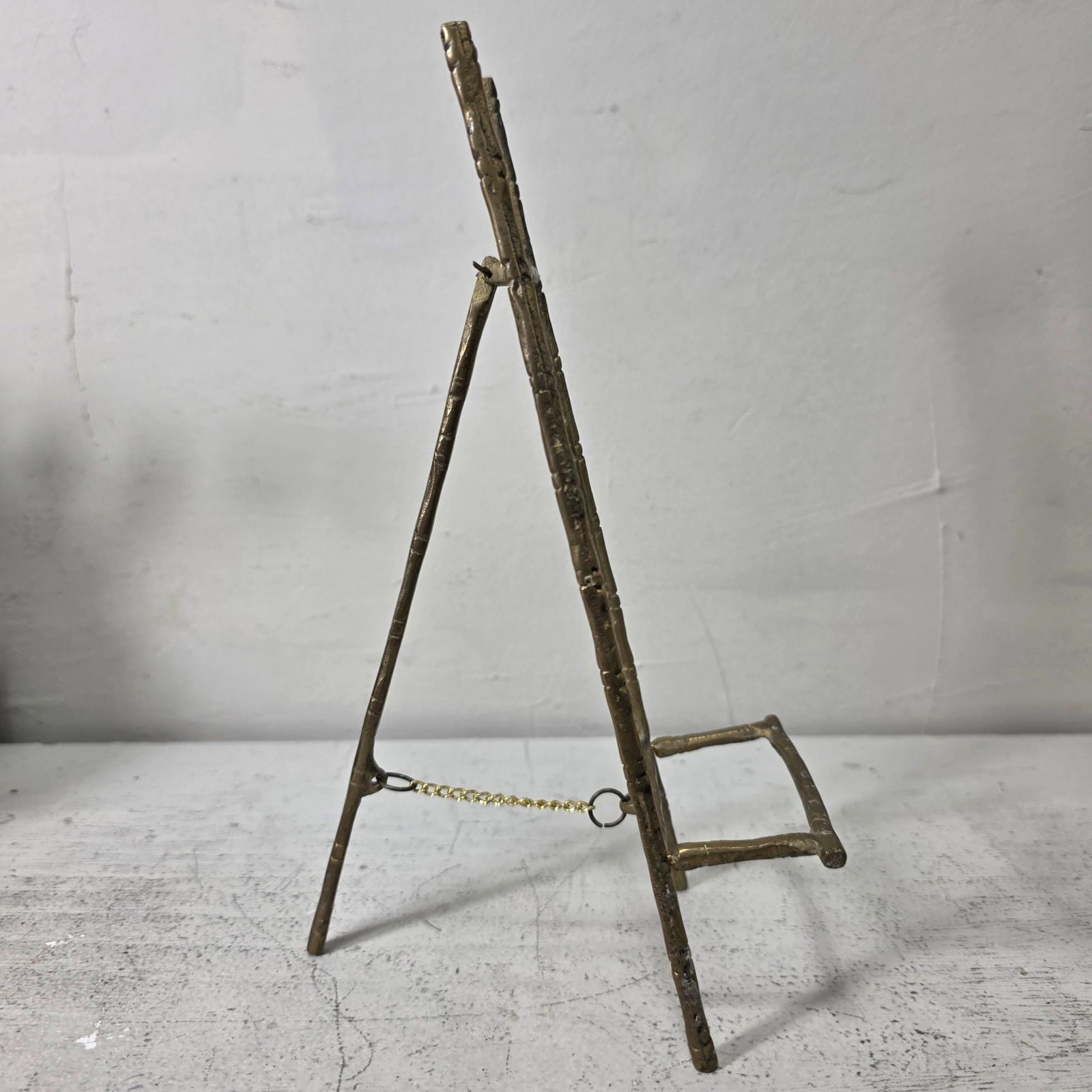 Vintage Brass Bamboo Easel Stand 1970s Folding Picture Frame Holder Tabletop Display - 2