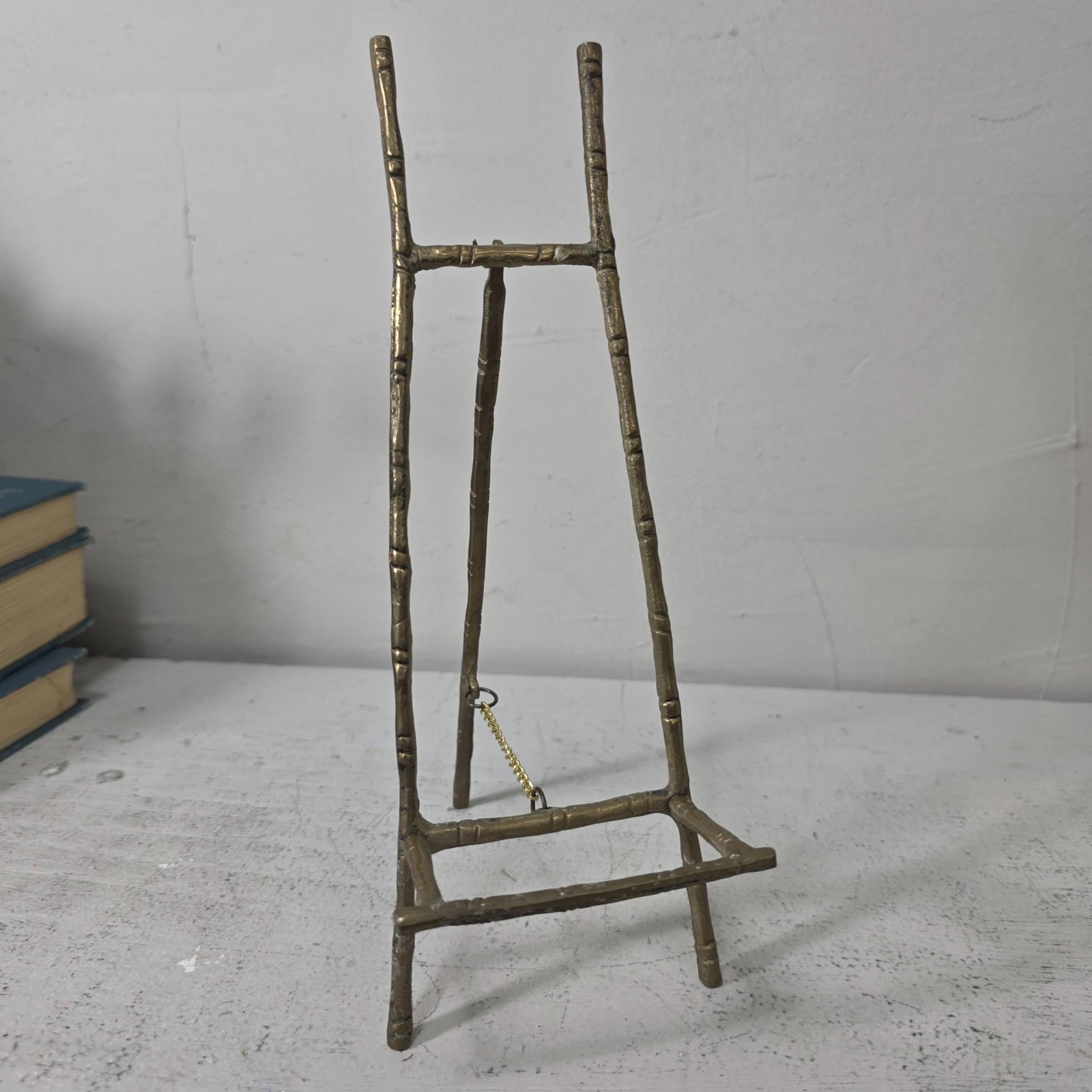 Vintage Brass Bamboo Easel Stand 1970s Folding Picture Frame Holder Tabletop Display - 6
