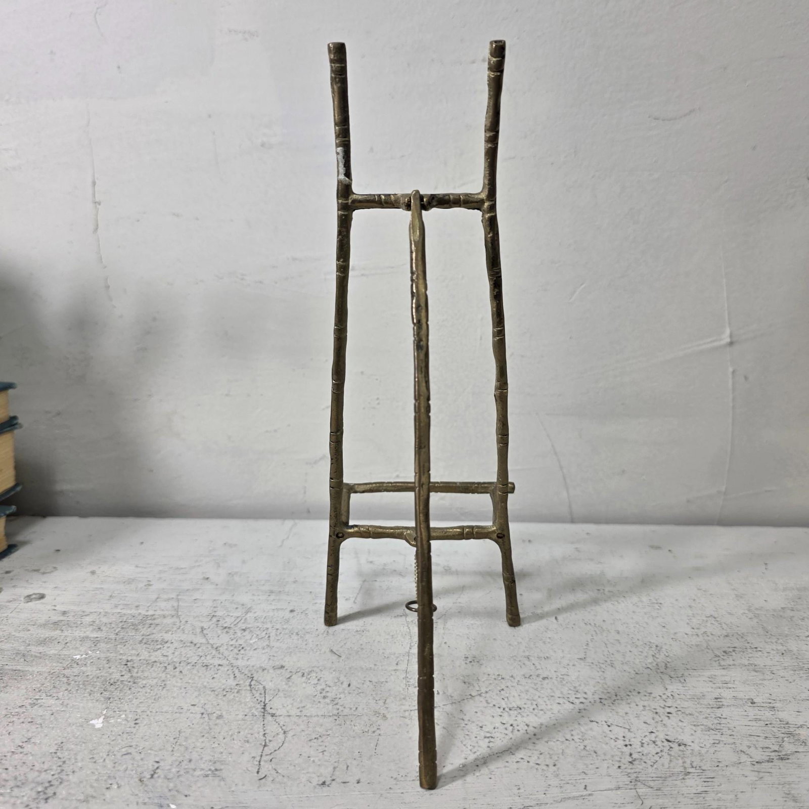 Vintage Brass Bamboo Easel Stand 1970s Folding Picture Frame Holder Tabletop Display - 7