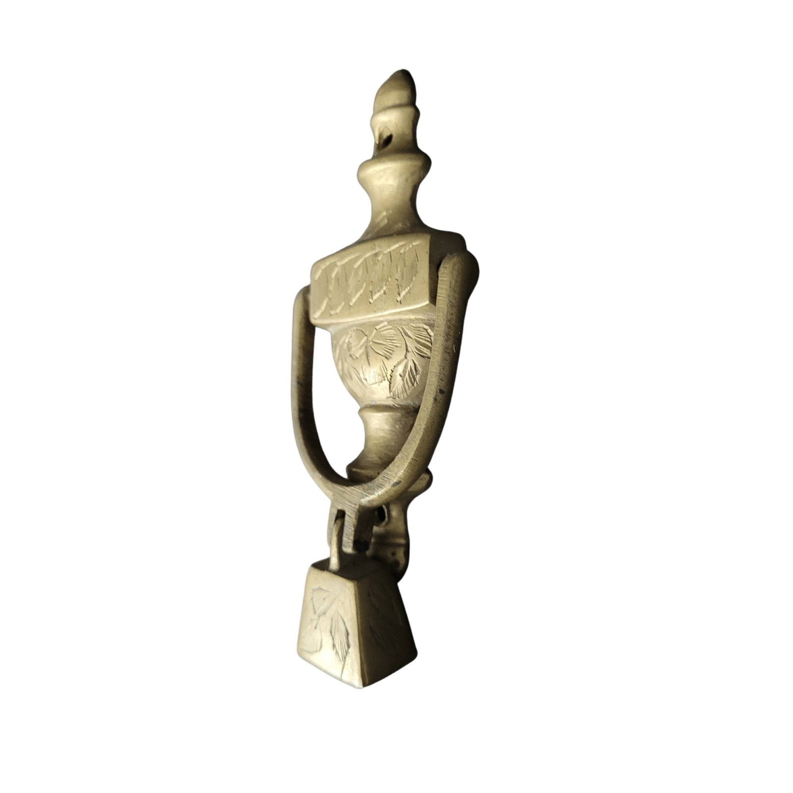 Vintage Brass Door Knocker with Bell, Etched Floral Design, Petite Entry Decor: Title: Vintage Brass Door Knocker with Bell, Etched Floral Design, Petite Entry Decor Description: A charming little statement piece for an entry door — a petite brass door knocker with an integ