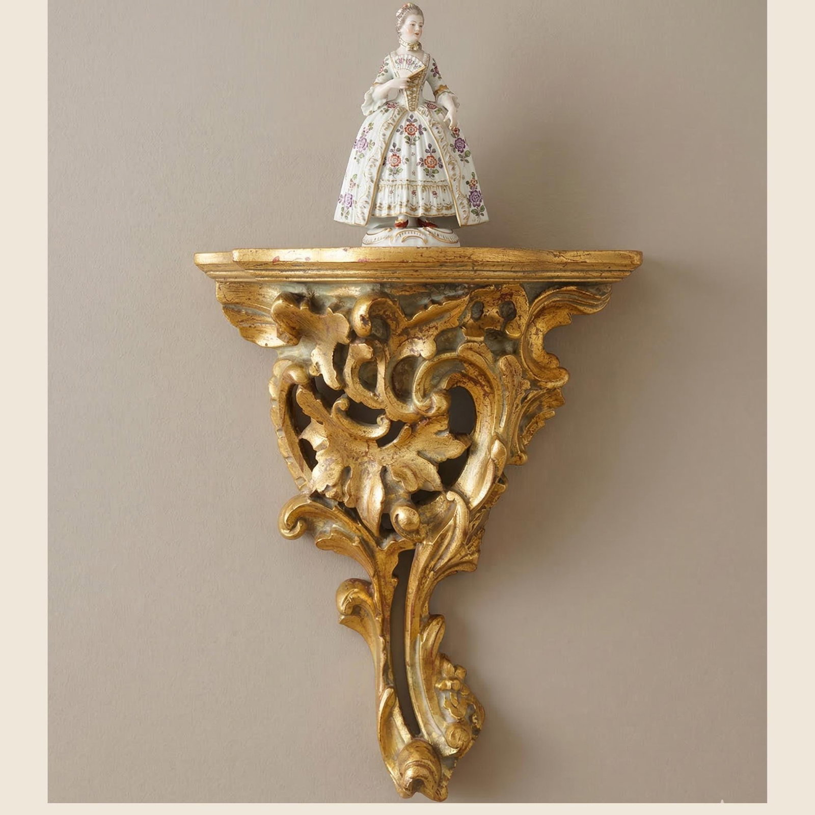 Rococo Giltwood Wall Bracket Shelf, 1960s Carved Gold Corbel, Hollywood Regency (1 of 15)
