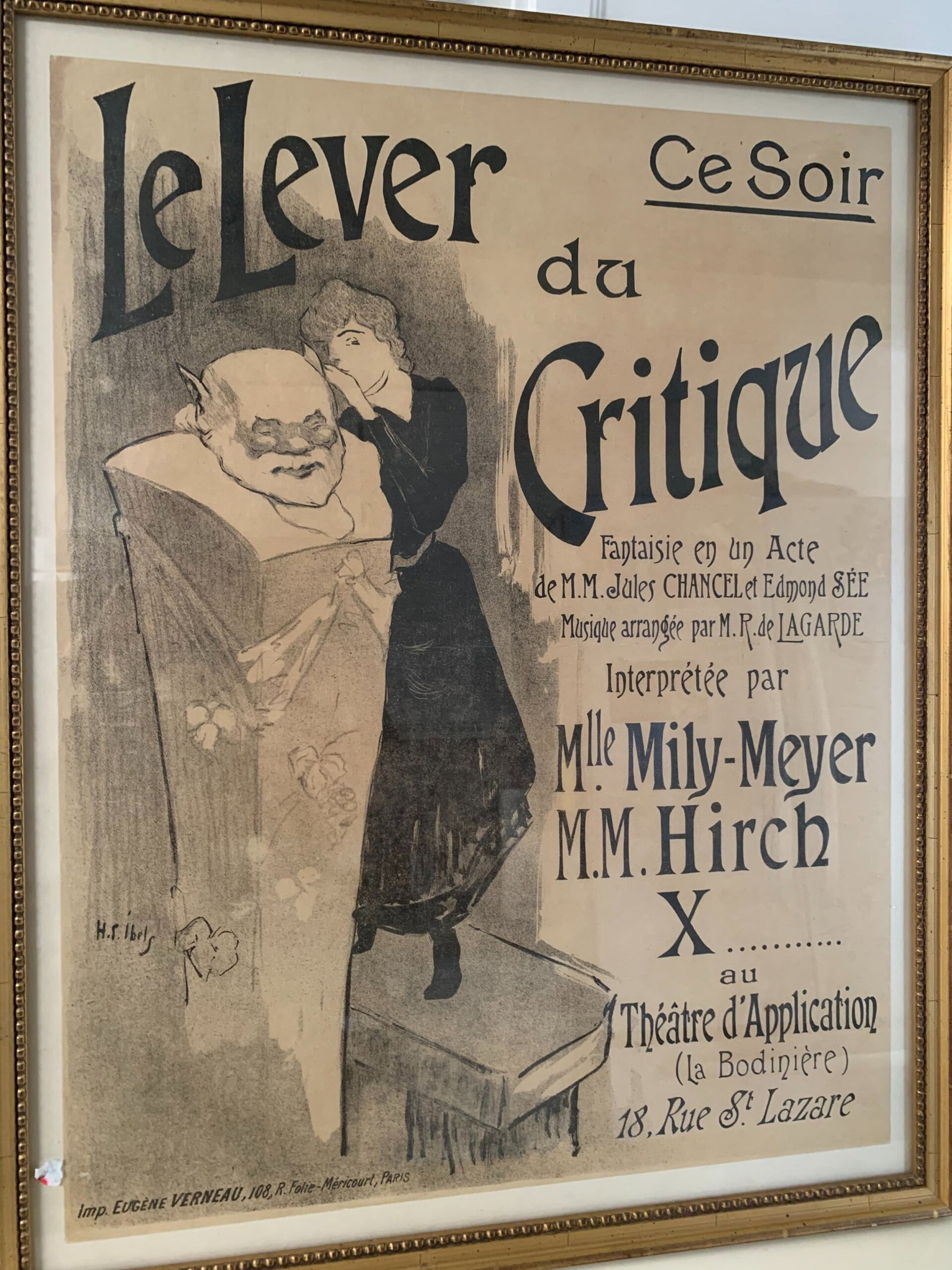 Le Lever Du Critique - Art by H.S. Ibels (1895) 20x25 French Lithograph Poster - Framed (1 of 4)