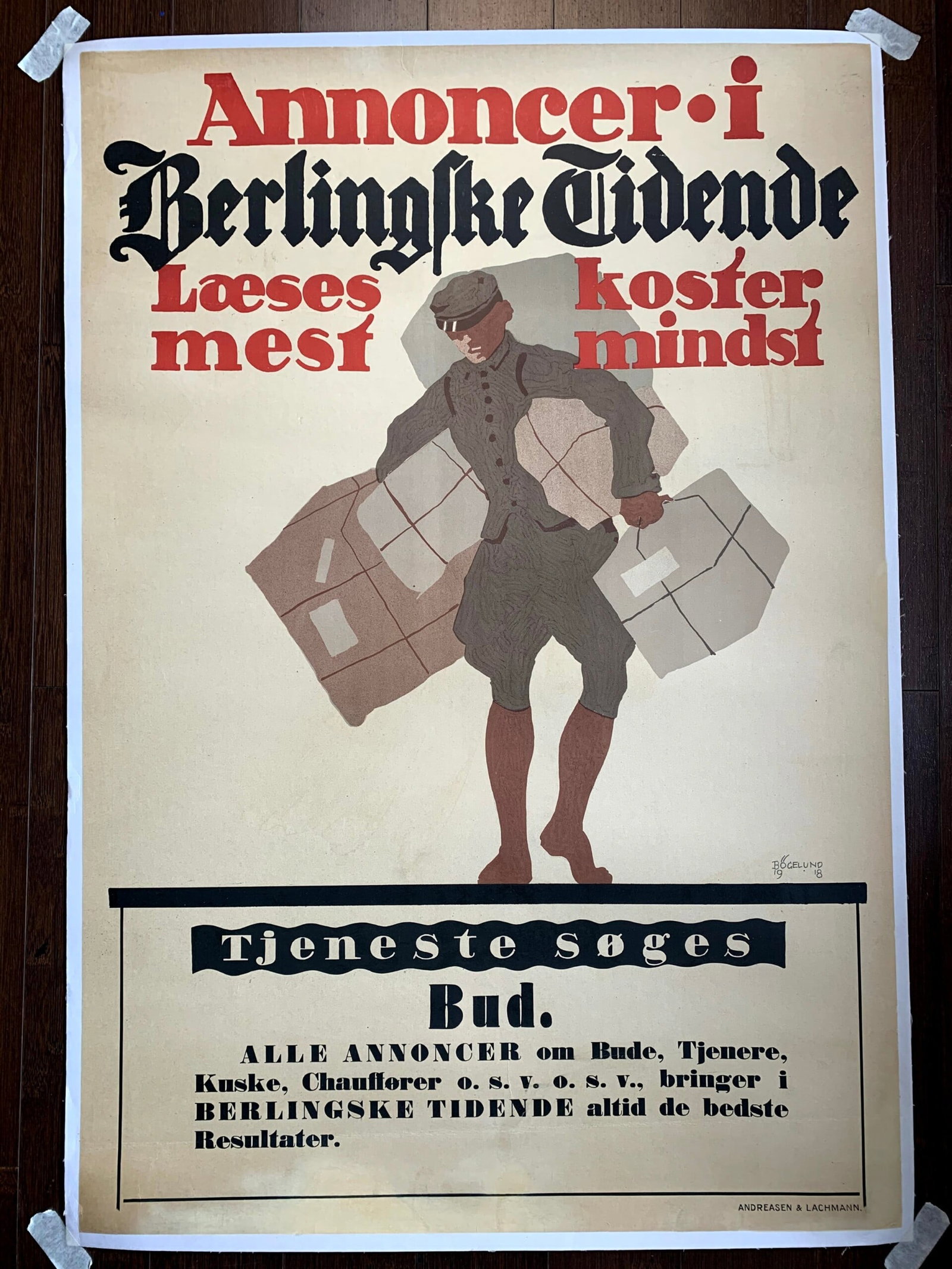 Annoncer Bud - Art By Thor Bogelund Jensen (1918) 23.25x34.5 Danish Advertising Poster LB (1 of 3)