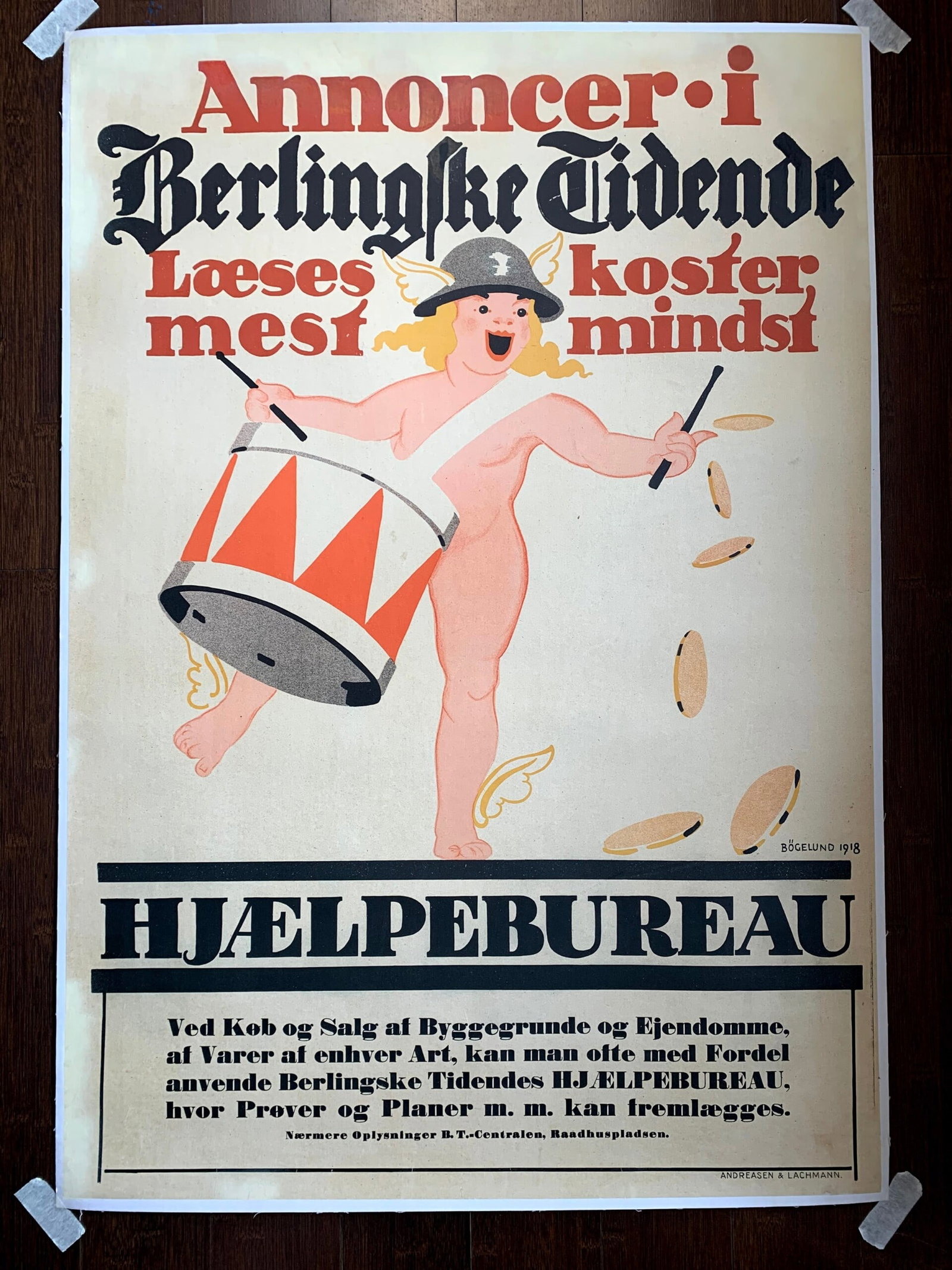 Annoncer - Hjaelpebureau - Art By Thor Bogelund Jensen (1918) 23.25x34.5 Danish Advertising Poster (1 of 3)